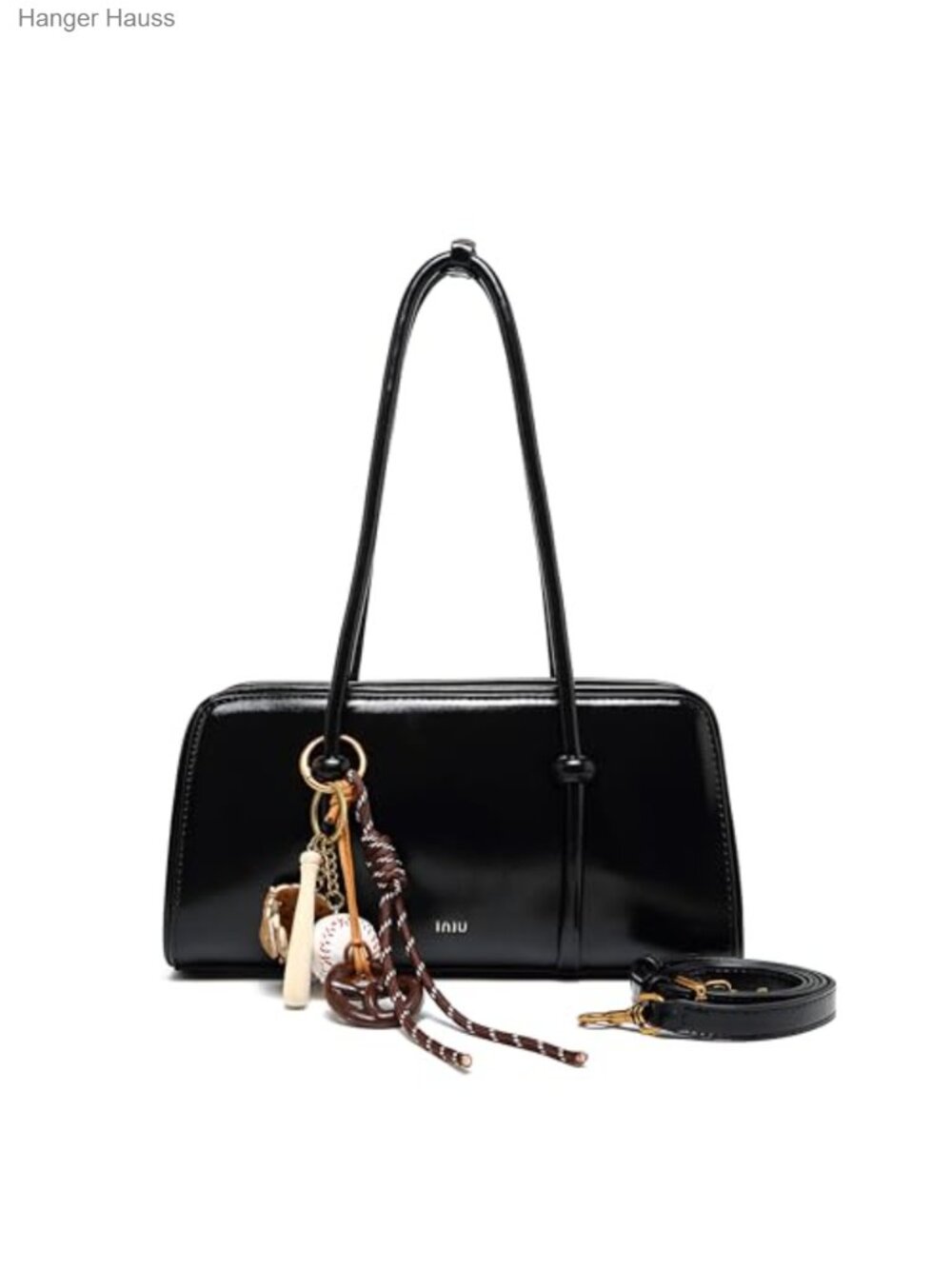 Faux Leather Top-Handle Satchel with Detachable Crossbody Strap and Baseball